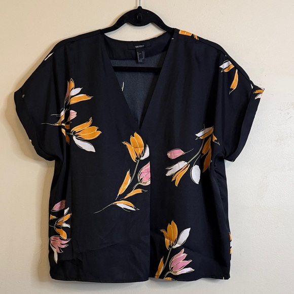 Forever 21 Tops - Forever 21 Black Blouse with Floral Design